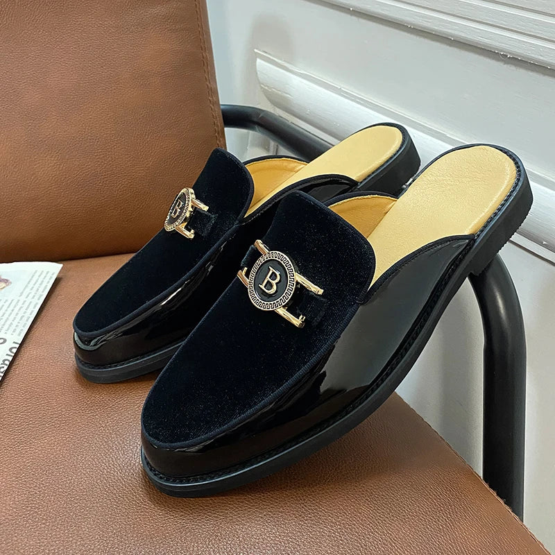 Stilare - Men's Elegant Suede & Patent Leather Loafer Mules - Ashour Shoes