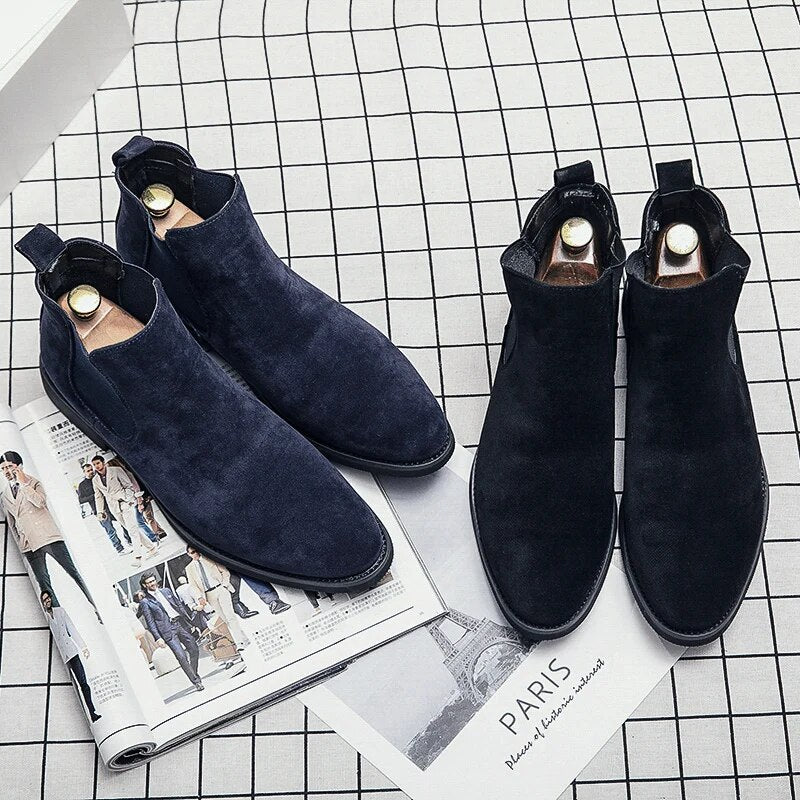 Il manifesto - Blue Suede Leather Chelsea boots for men