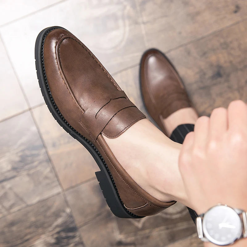 Loreno – Men’s Genuine Leather Penny Loafers – Classic Slip On