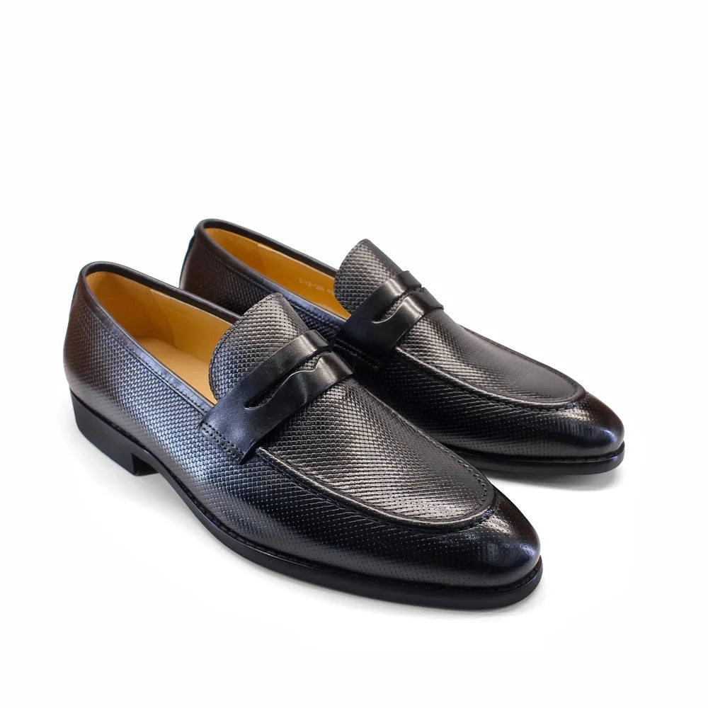 Stile - Men's Textured Genuine Leather Penny Loafers - Ashour Shoes