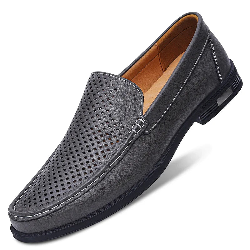 Sereno2 - Men's Blue PU Leather Slip-On Driving Moccasin Loafers - Ashour Shoes