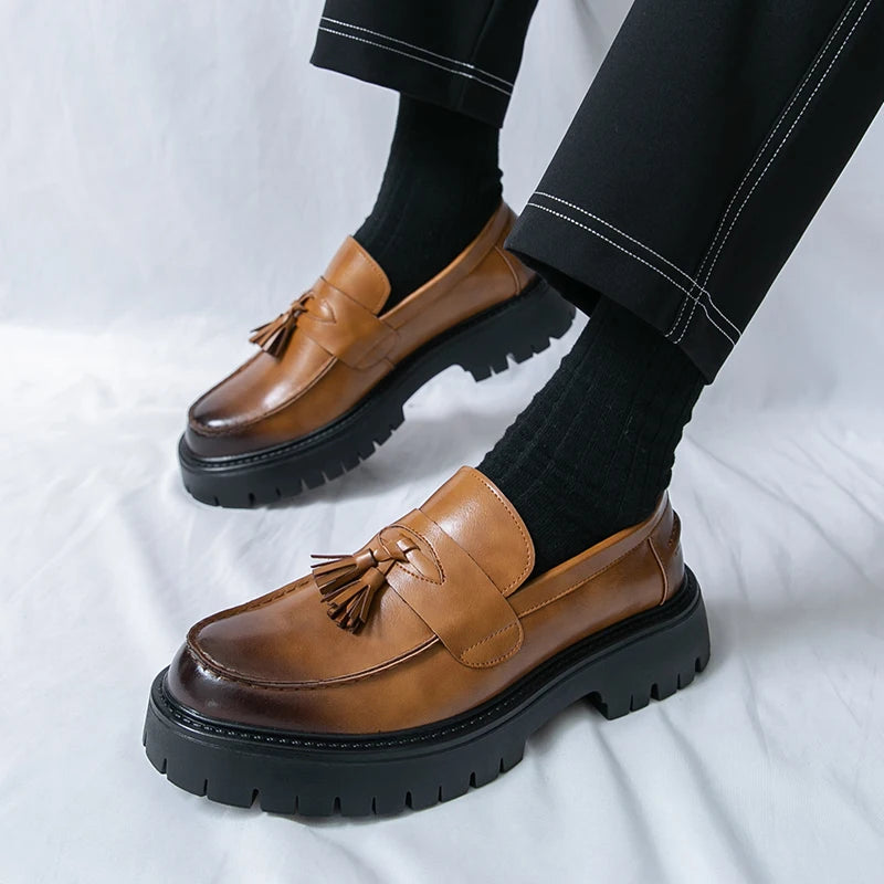 Stile - Men's Polished Leather Chunky Tassel Loafers - Ashour Shoes