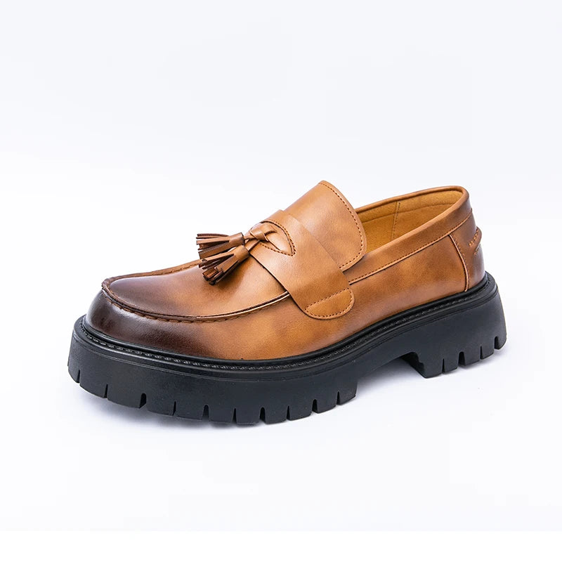 Stile - Men's Polished Leather Chunky Tassel Loafers - Ashour Shoes