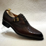Distinto - Men's Fashionable Snake-Embossed Leather Buckled Derby Shoes - Ashour Shoes