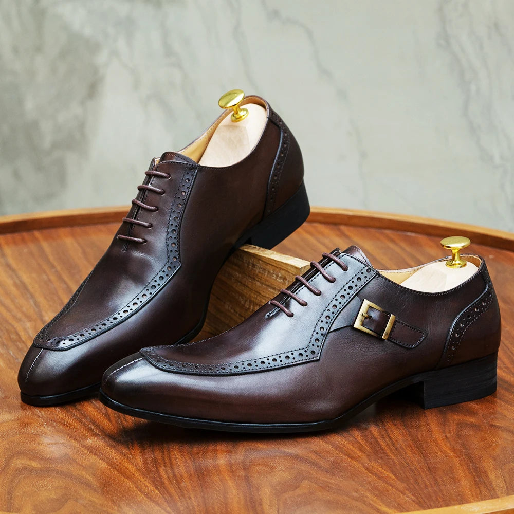La Fibbia - Men's Luxury single buckle leather oxford dress shoes