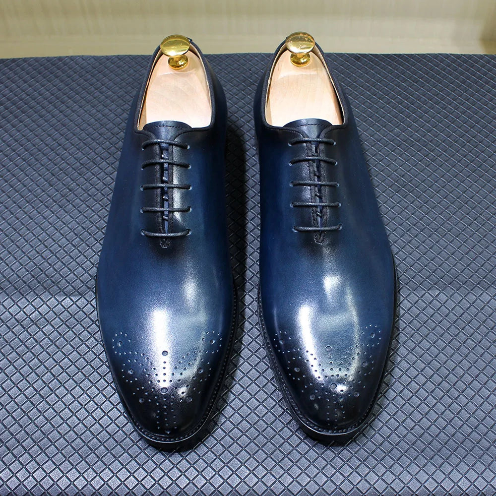 Maestro - Men's Premium Leather Brogue Cap Toe Oxford Dress Shoes - Ashour Shoes