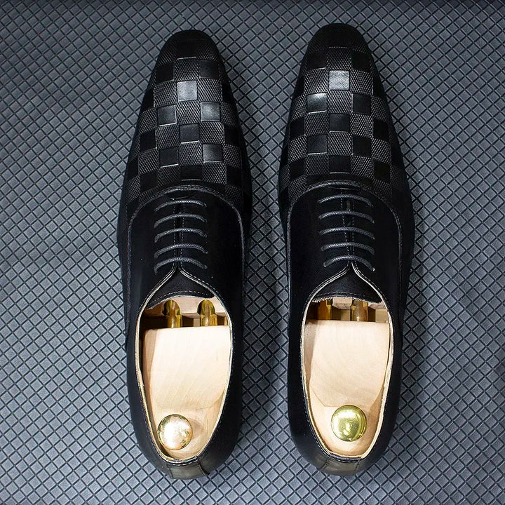 Ardito - Men's Luxury Genuine Leather Oxford Dress Shoes with Embossed Checkered Print