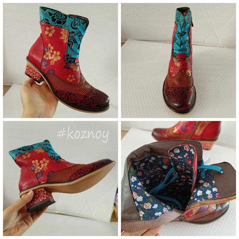 Konzoy2 - Retro Painted Clasp Leather Boots for Women - Ashour Shoes