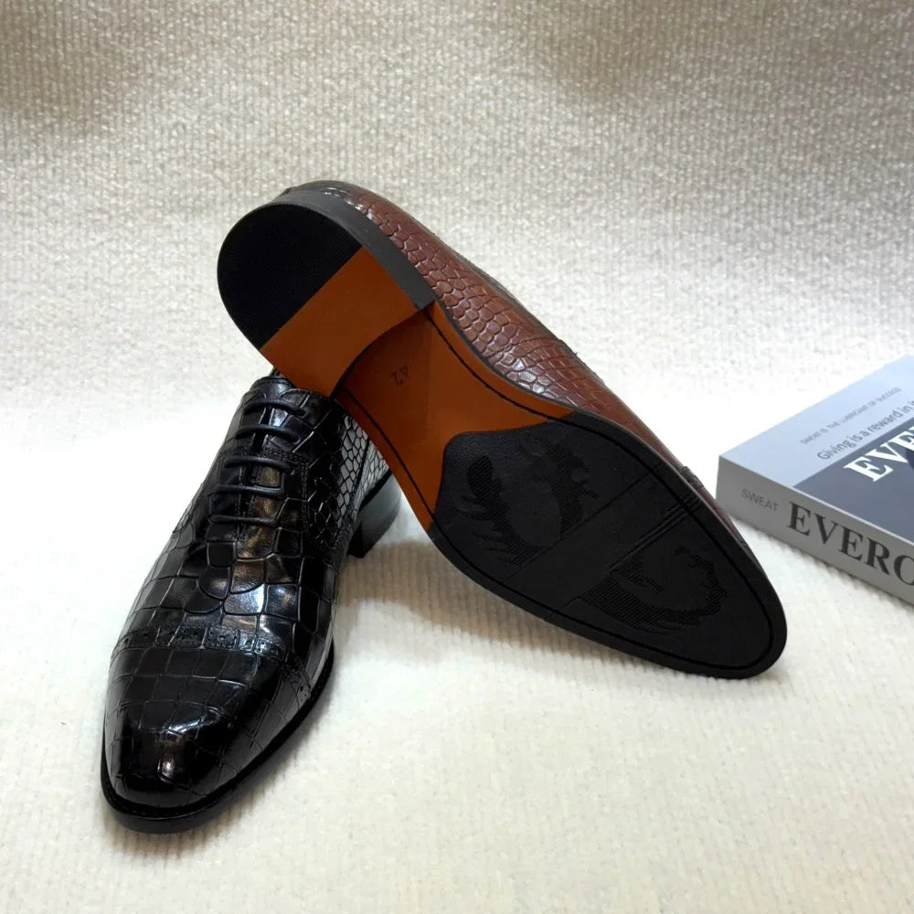 Alligatore - Men's Luxury Crocodile Embossed Leather Cap Toe Oxfords - Ashour Shoes