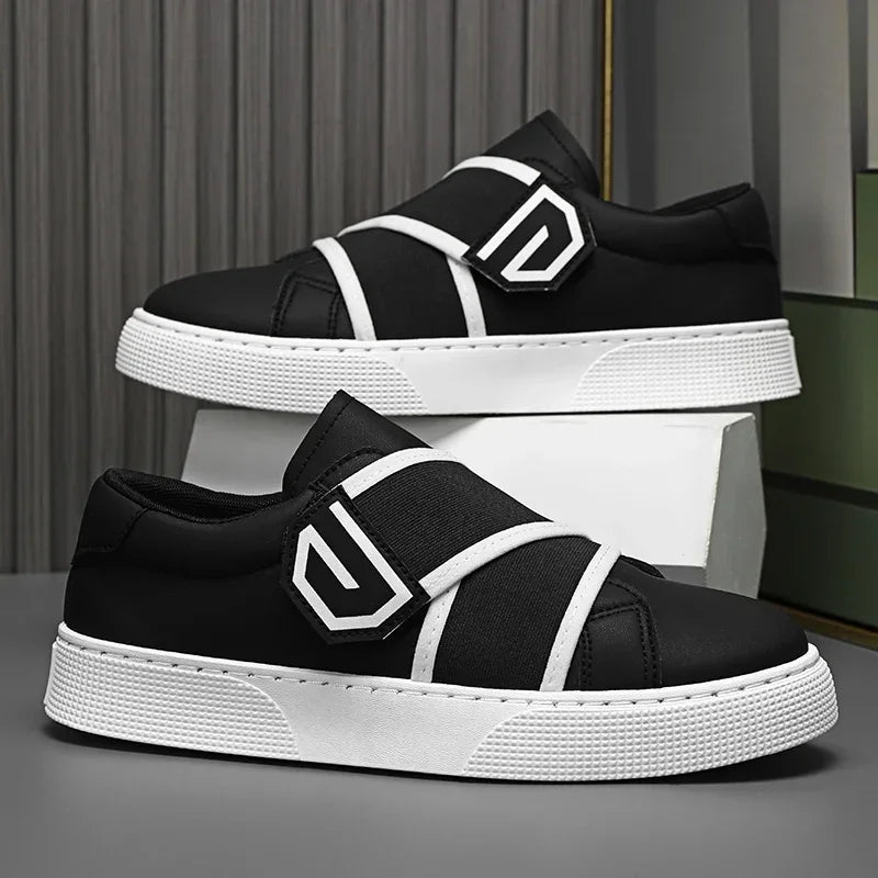 Stile - Men's Modern Slip-On Leather Sneakers with Elastic Straps - Ashour Shoes