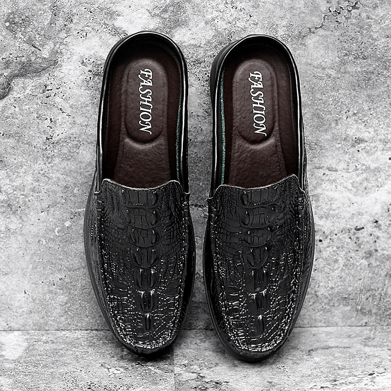 Neravo – Men’s Crocodile & Alligator pattern leather Mules. Backless Slip-On - Ashour Shoes