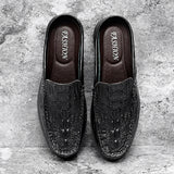 Neravo – Men’s Crocodile & Alligator pattern leather Mules. Backless Slip-On - Ashour Shoes