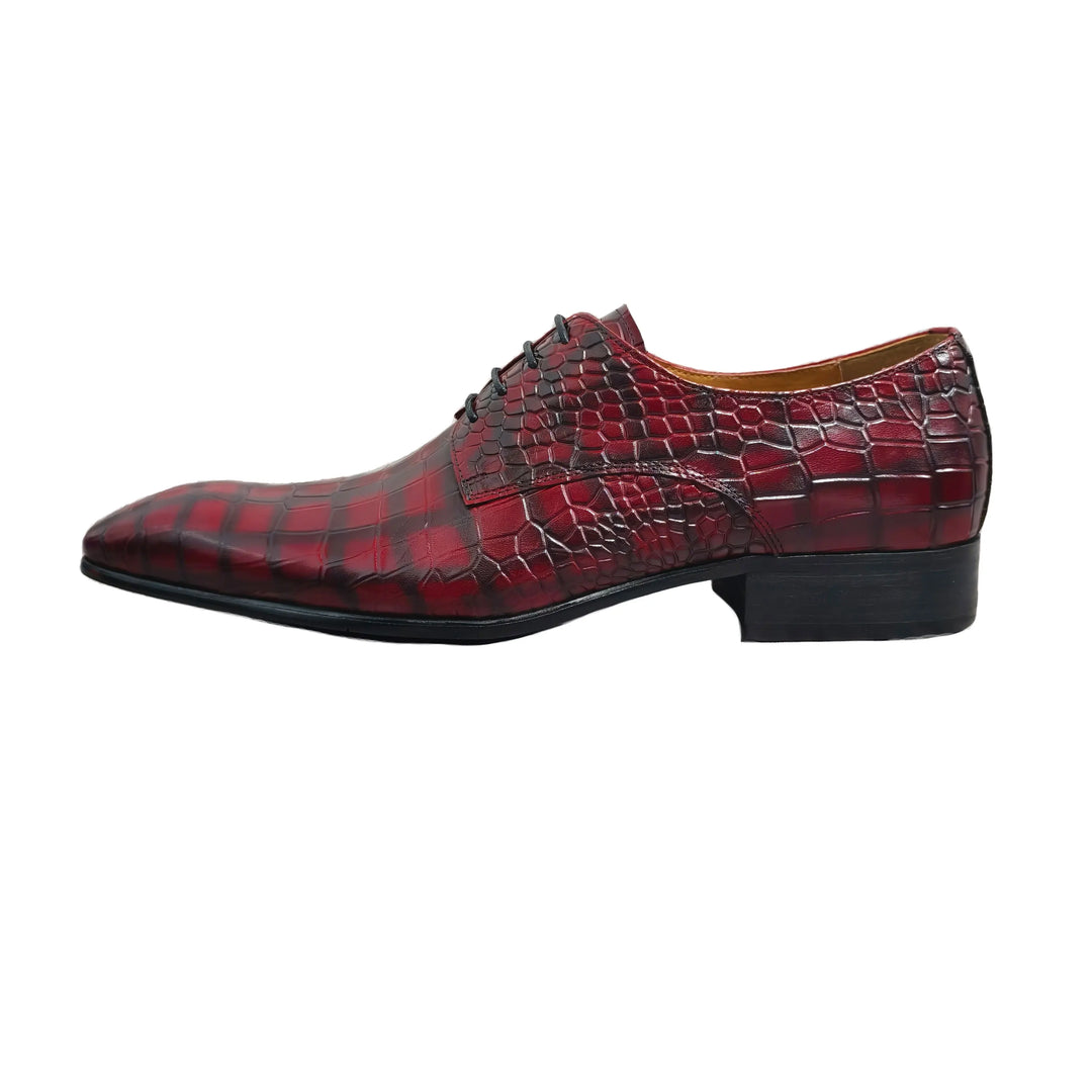 Red Printing Derby Shoes Formal for Men Luxury Lace Up Genuine Leather Dress Design Social Business Wedding Evening Party - Ashour Shoes