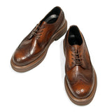 Maestro - Men's Distressed Leather Brogue Derby Shoes with Chunky Sole - Ashour Shoes