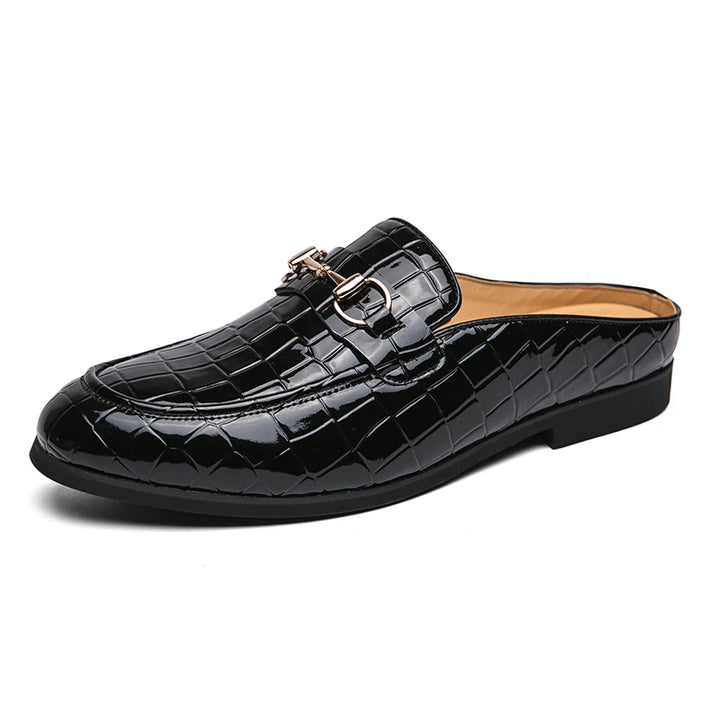 The Tamer 2 - Leather Men’s Mules/ backless loafers with an alligator print - Ashour Shoes