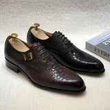 Distinto - Men's Fashionable Snake-Embossed Leather Buckled Derby Shoes - Ashour Shoes