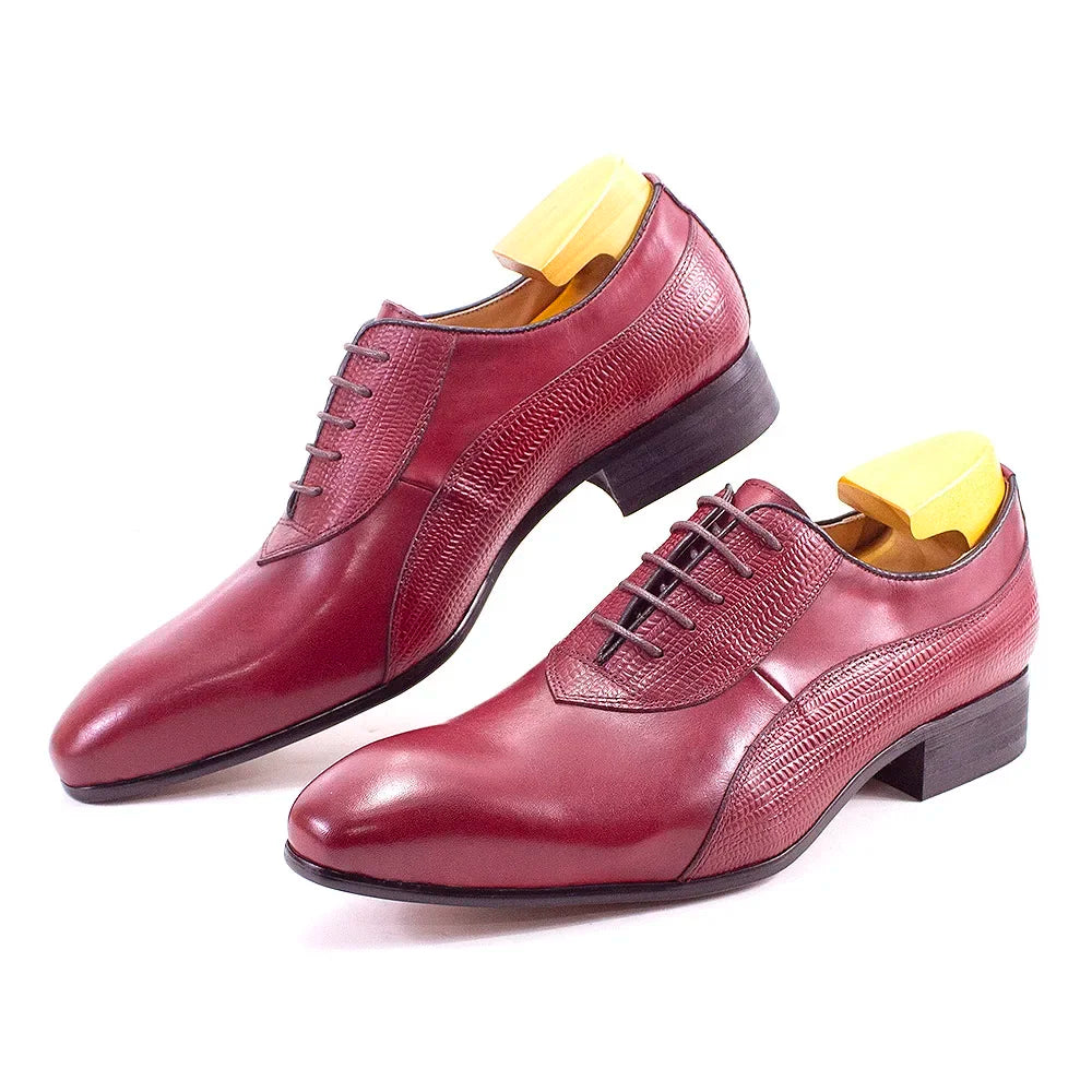 Magnifico - Men's Luxury Red Leather Textured Oxford Dress Shoes - Ashour Shoes