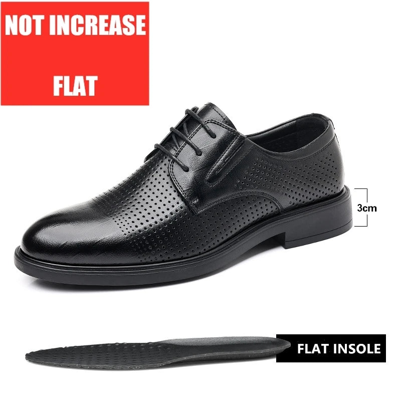Ascenso - Men's 8 CM Height Increasing Black Split Leather Oxford Dress Shoes - Ashour Shoes