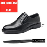 Ascenso - Men's 8 CM Height Increasing Black Split Leather Oxford Dress Shoes - Ashour Shoes