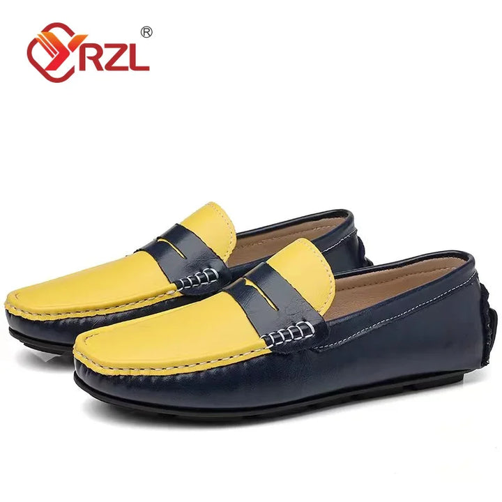 Stile - Men's Two-Tone Genuine Leather Driving Moccasins - Ashour Shoes