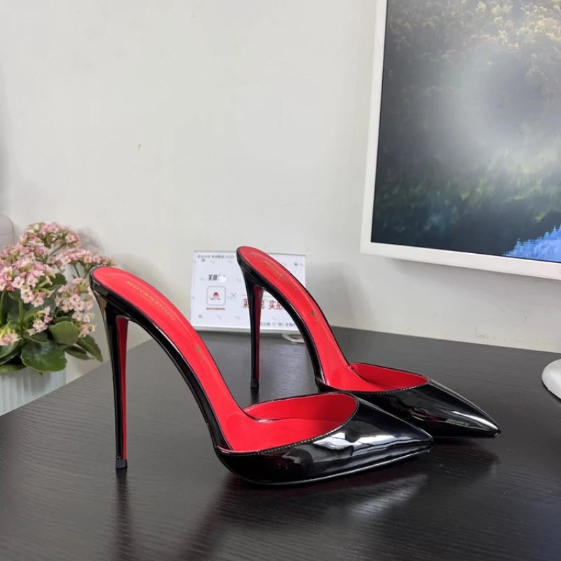 POX3 - Red Bottom High Heels in Patent Leather Pointed Toe Stiletto Pumps for Women - Ashour Shoes