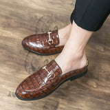 The Tamer 2 - Leather Men’s Mules/ backless loafers with an alligator print - Ashour Shoes