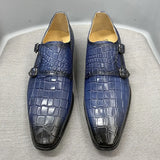 Maestro - Men's Elegant Black Crocodile Embossed Double Monk Strap Dress Shoes - Ashour Shoes