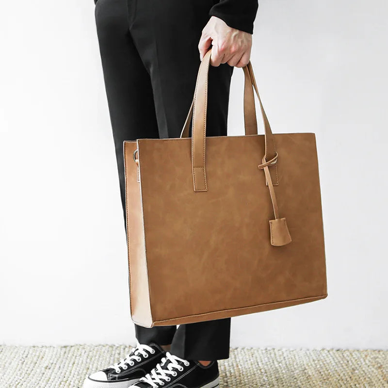 Suma - Men's Vegan Leather Tote Bag – Stylish Vintage Handbag for Everyday Versatility - Ashour Shoes