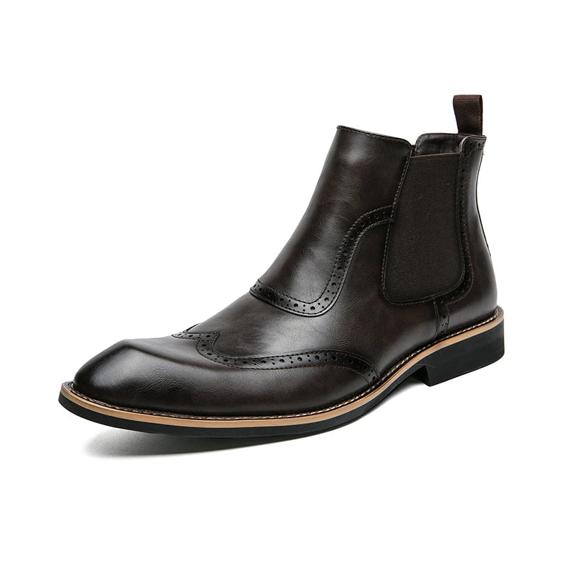 Distinto - Men's Polished Leather Brogue Chelsea Boots - Ashour Shoes