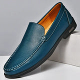 Sereno2 - Men's Blue PU Leather Slip-On Driving Moccasin Loafers - Ashour Shoes