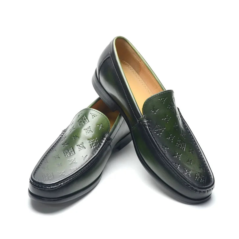 Smeraldo - Men's Luxury Green Embossed Leather Slip-On Loafers - Ashour Shoes