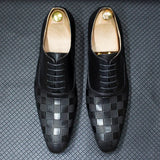 Ardito - Men's Luxury Genuine Leather Oxford Dress Shoes with Embossed Checkered Print - Ashour Shoes