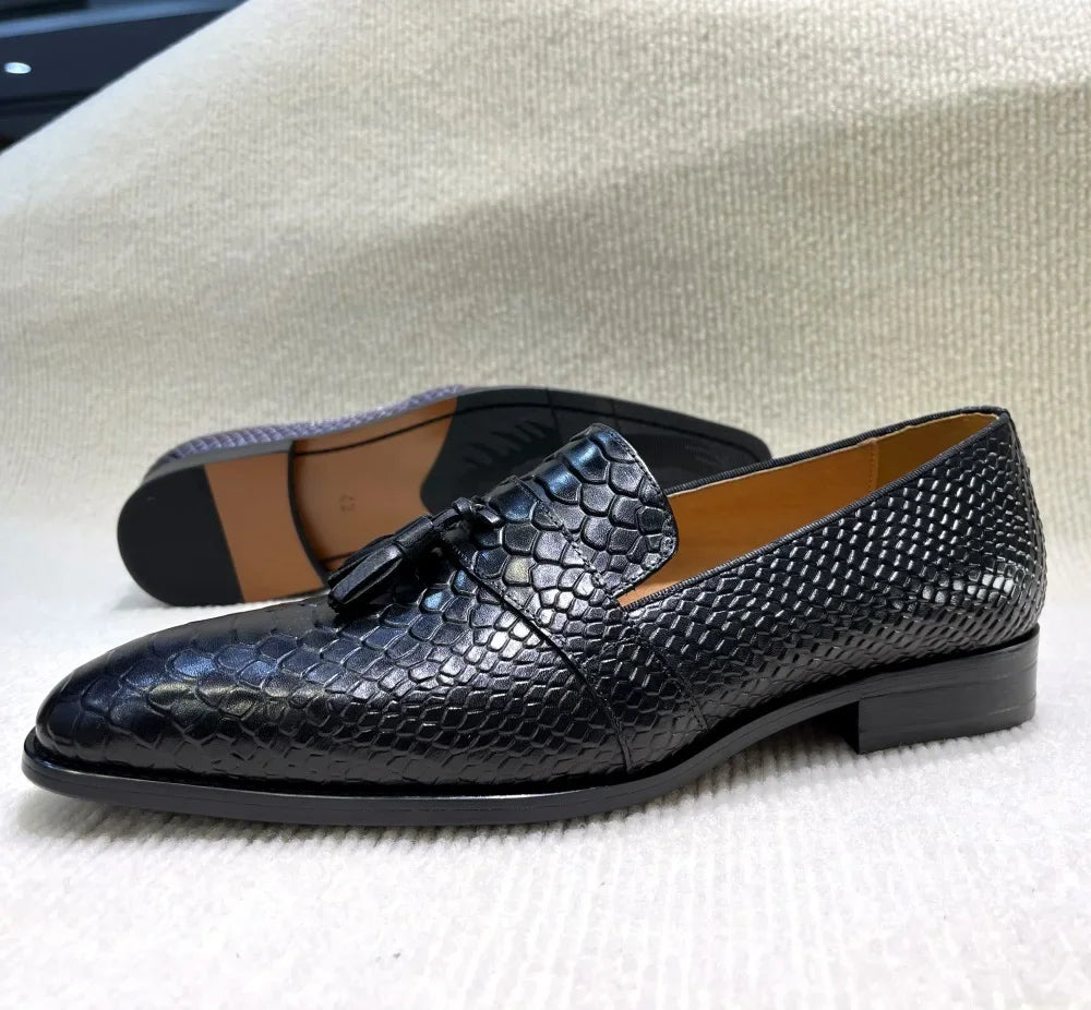 Virello2 – Men’s leather Snake/Python Print Slip-On loafers shoes - Ashour Shoes