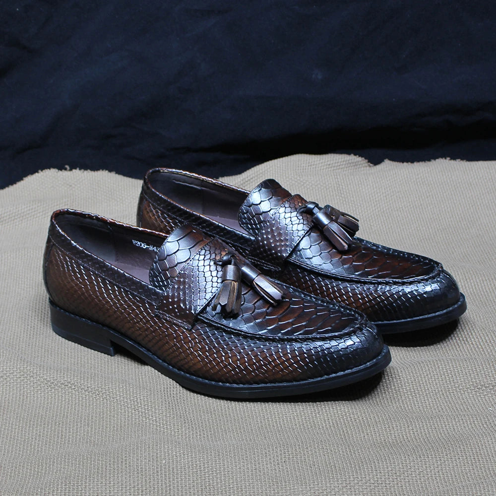 Alino - Alligator print tassel leather loafers for men