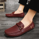Rubino - Men's Stylish Wine Red PU Leather Driving Loafers - Ashour Shoes