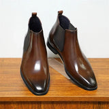 Raffinato - Men's Polished Burnished Leather-Look Chelsea Ankle Boots - Ashour Shoes