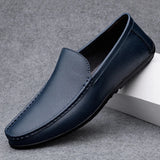 Azzurro - Men's Genuine Leather Slip-On Driving Loafers - Ashour Shoes