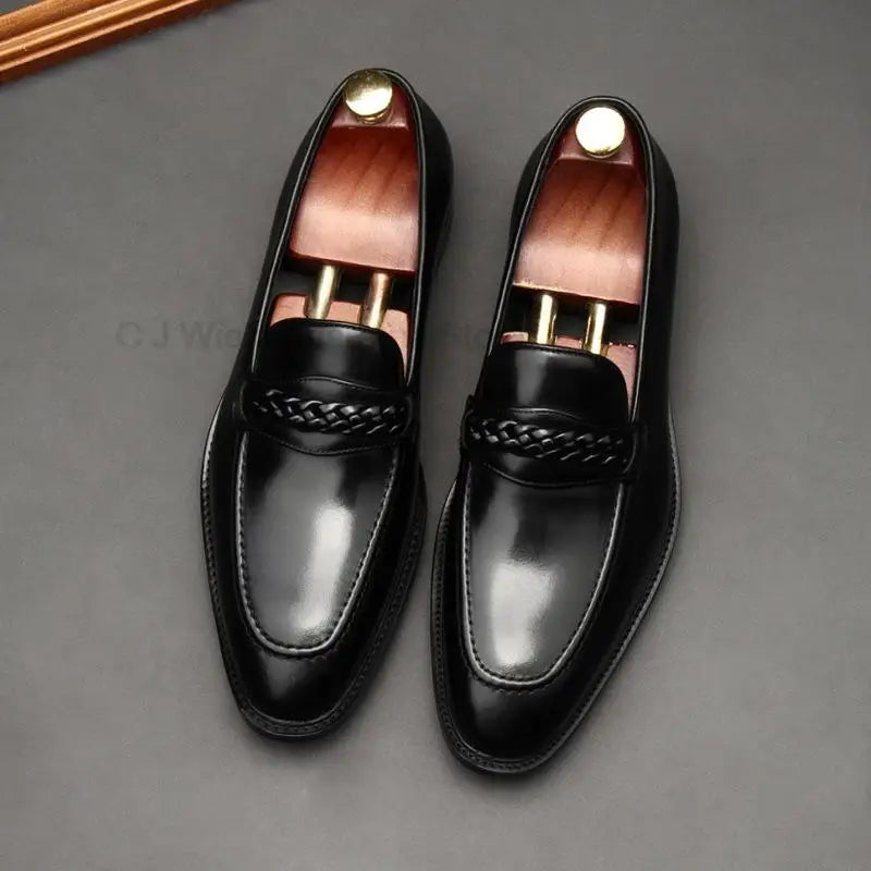 il lusso 3 -  Italian Style leather Loafers for men with Braided Strap.