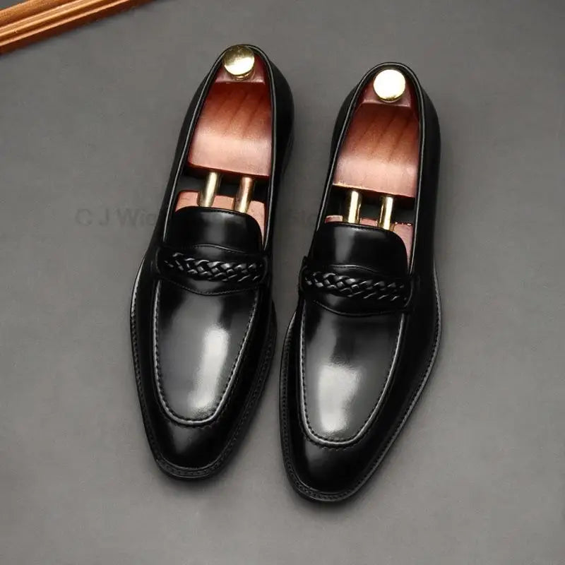 il lusso 3 - Italian Style leather Loafers for men with Braided Strap. - Ashour Shoes