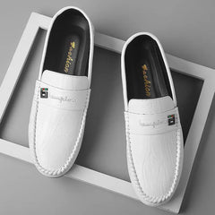 Stile - Men's Casual White PU Leather Slip-On Loafers - Ashour Shoes
