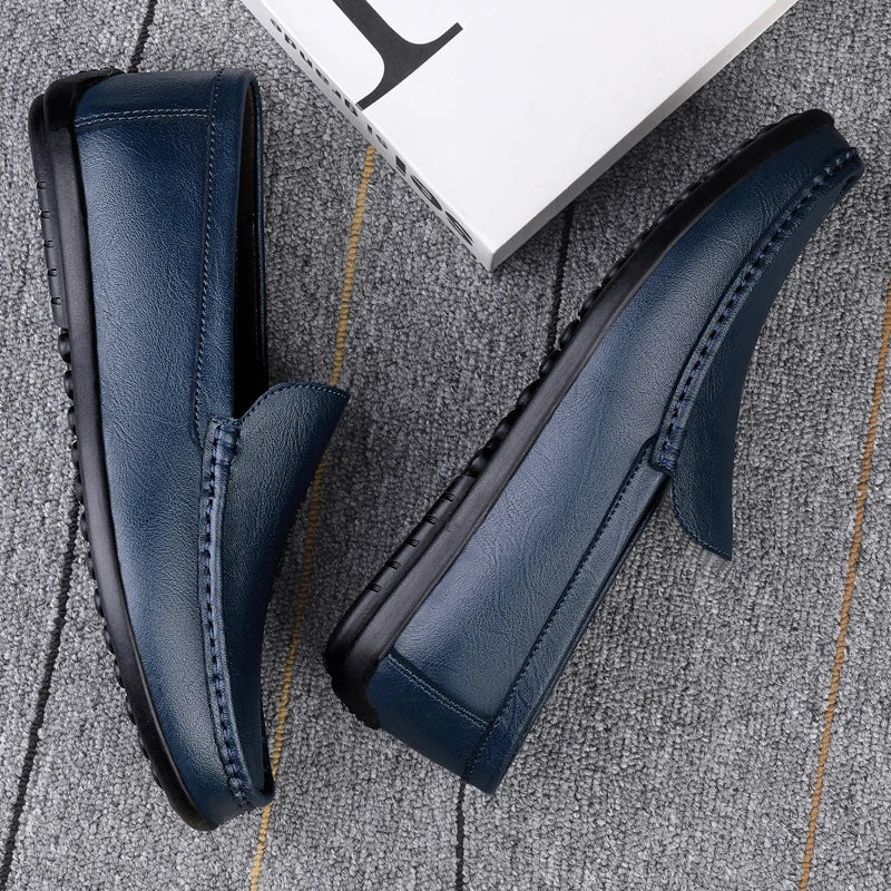 Azzurro - Men's Genuine Leather Slip-On Driving Loafers - Ashour Shoes