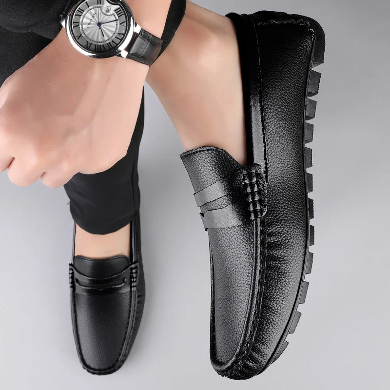 Guida - Men's Split Leather Slip-On Driving Moccasin Loafers - Ashour Shoes