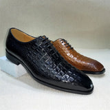 Distinto - Men's Lace-Up Pointed Toe Crocodile Embossed Leather Oxford Dress Shoes - Ashour Shoes