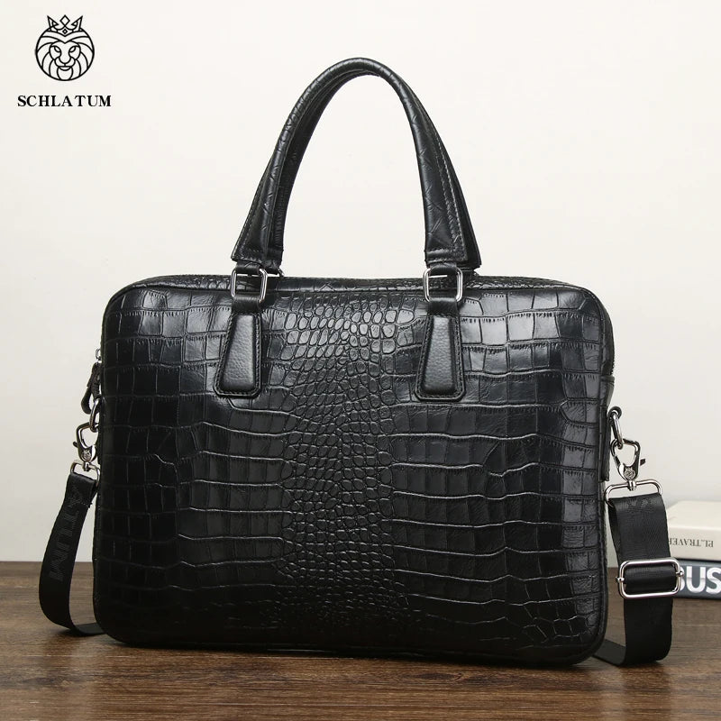 Recondia - Men's Crocodile print Leather shoulder bag – Elegant 14-Inch Laptop cross body Bag - Ashour Shoes