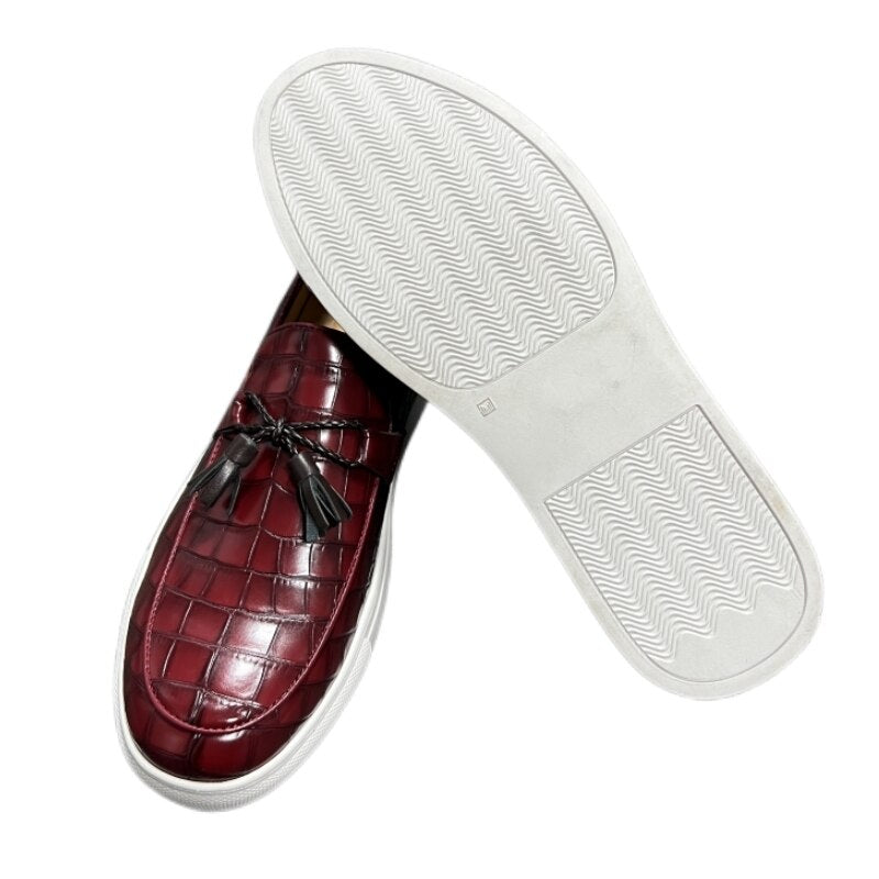The Vulcanize 3 - Crocodile Pattern Leather Tassel Loafers with a sneaker outsole for men - Ashour Shoes