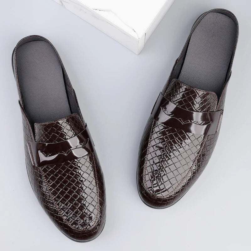 Lucido - Men's Patent Croc-Effect Slip-on Mule Loafers - Ashour Shoes