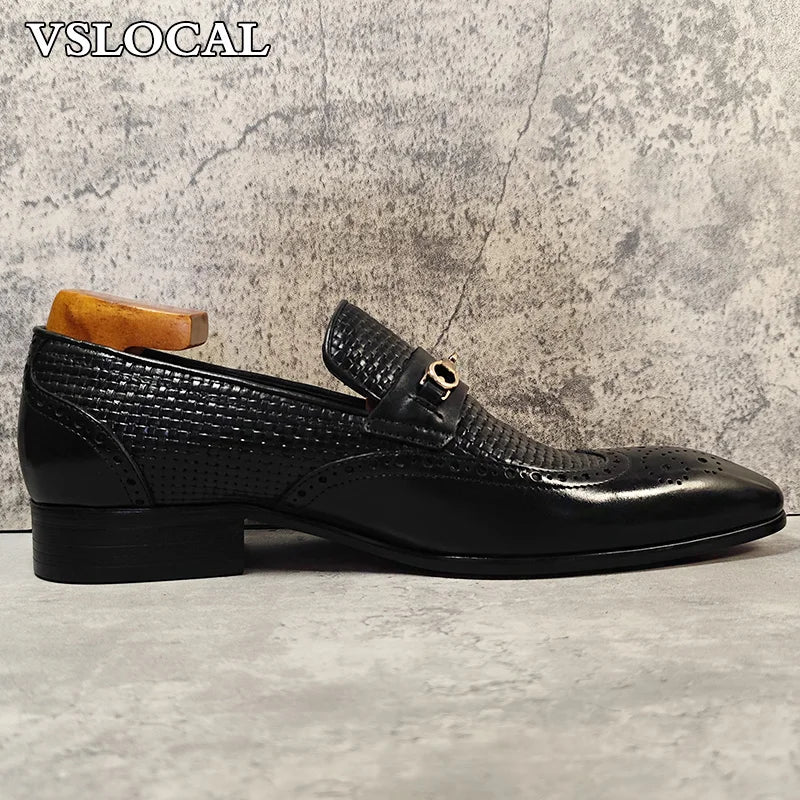 Nobile - Men's Black Genuine Leather Wingtip Horsebit Loafers - Ashour Shoes