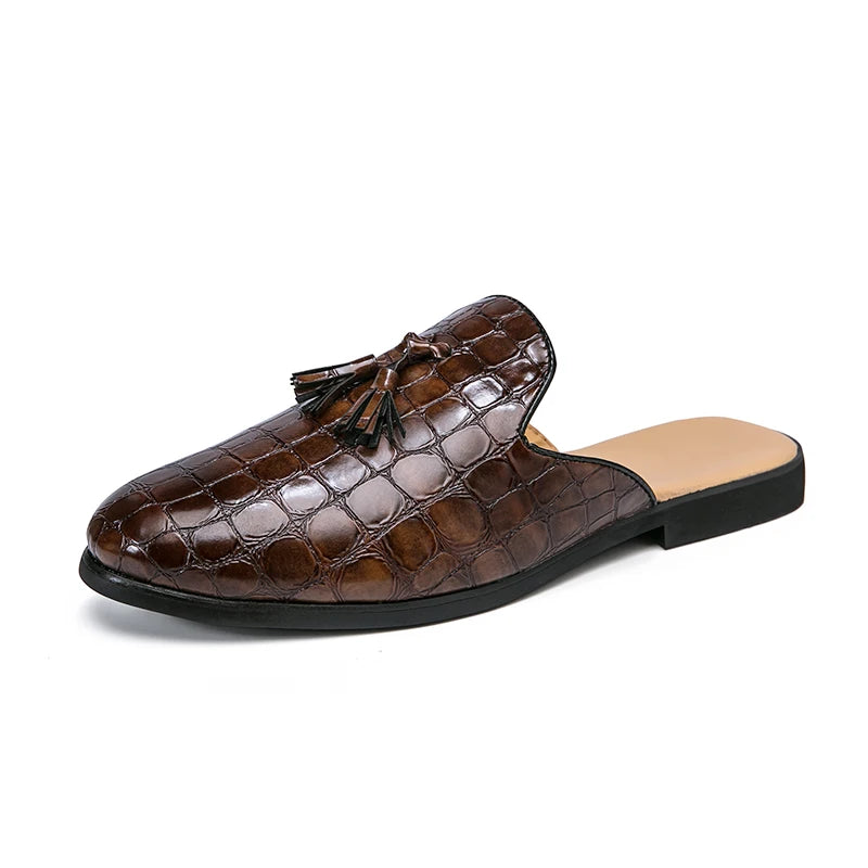 Momo A - Tassel patent leather mules for men/Stylish open back loafers - Ashour Shoes
