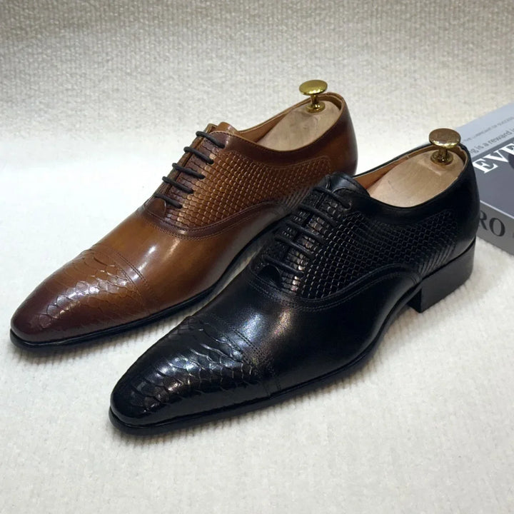 Lirona - Men-s leather oxford dress shoes in brown or black