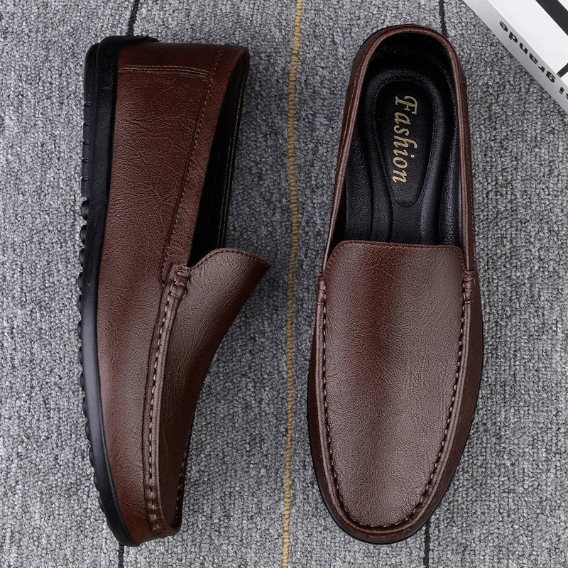 Azzurro - Men's Genuine Leather Slip-On Driving Loafers - Ashour Shoes